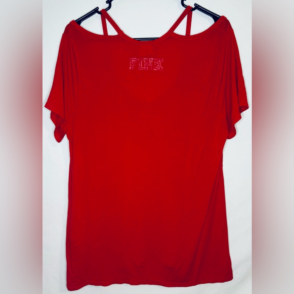 Women's PINK Nebraska Cornhuskers Cold Shoulder Top | Large - Picture 2 of 2